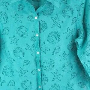 Alfred Dunner Blue Notched Collar Button Down Shirt